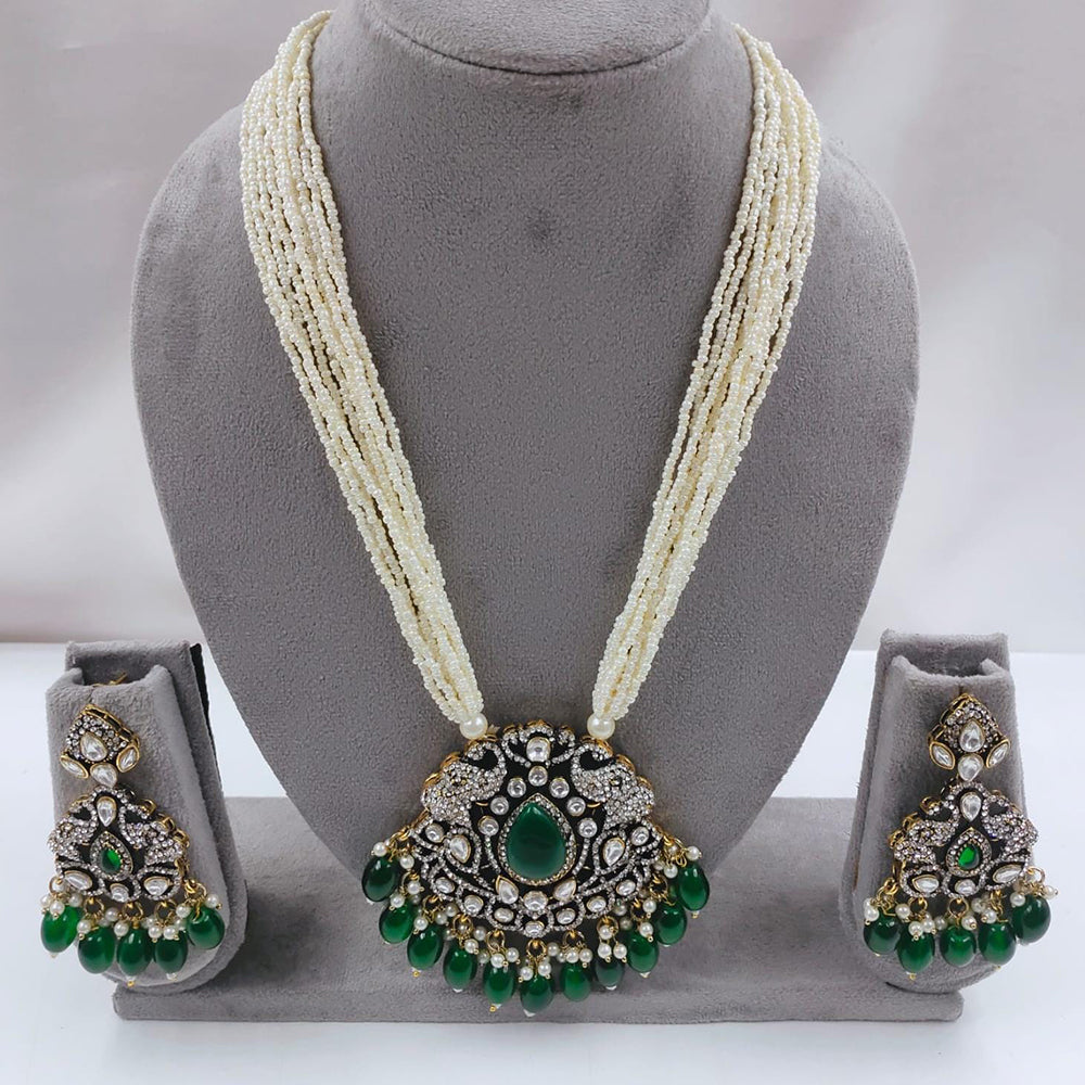 FS Collection Auspicious Kundan And Austrian Stone Pearl And Beads Long Necklace Set