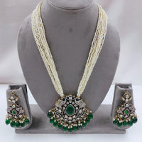 FS Collection Auspicious Kundan And Austrian Stone Pearl And Beads Long Necklace Set