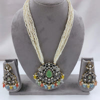 FS Collection Auspicious Kundan And Austrian Stone Pearl And Beads Long Necklace Set