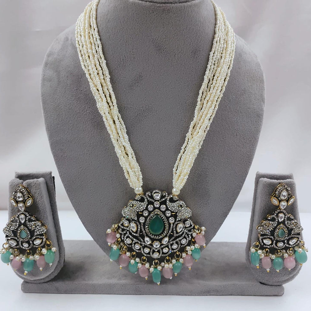 FS Collection Auspicious Kundan And Austrian Stone Pearl And Beads Long Necklace Set