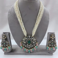 FS Collection Auspicious Kundan And Austrian Stone Pearl And Beads Long Necklace Set