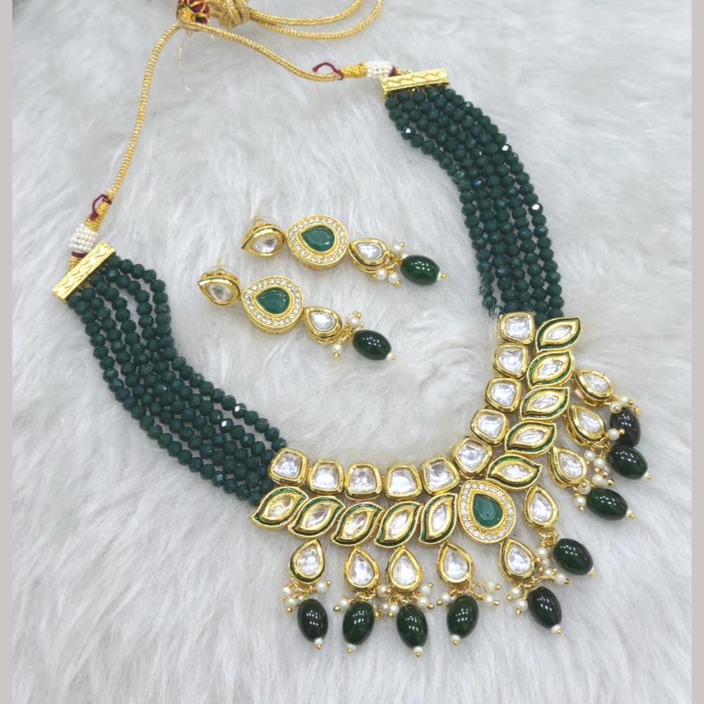 FS Collection Gold Plated Kundan Stone And Beads Necklace Set