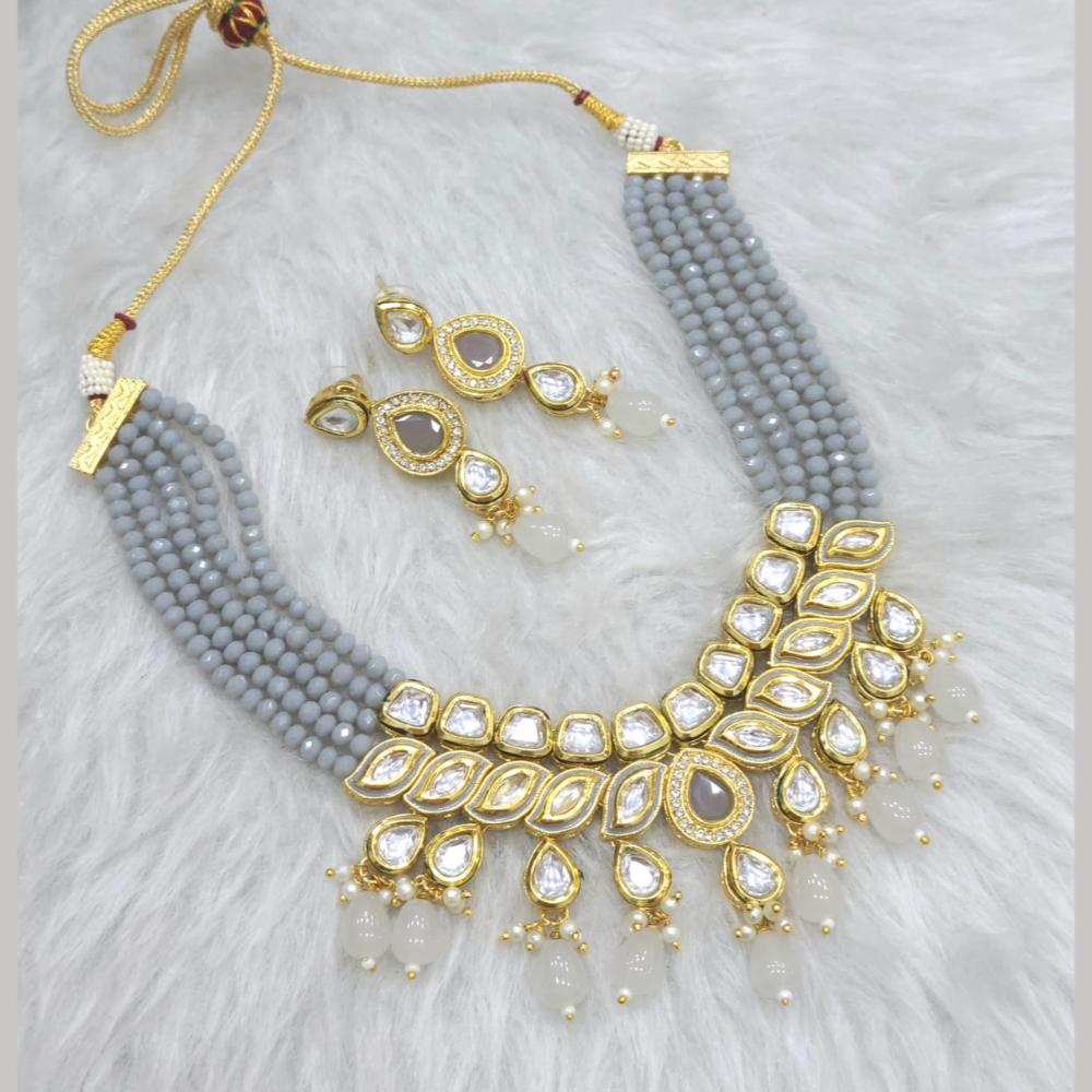 FS Collection Gold Plated Kundan Stone And Beads Necklace Set