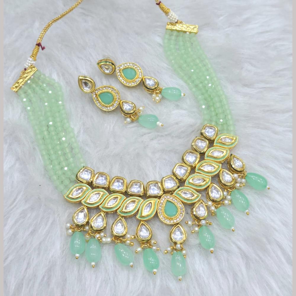 FS Collection Gold Plated Kundan Stone And Beads Necklace Set