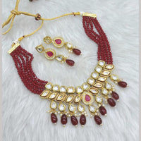 FS Collection Gold Plated Kundan Stone And Beads Necklace Set