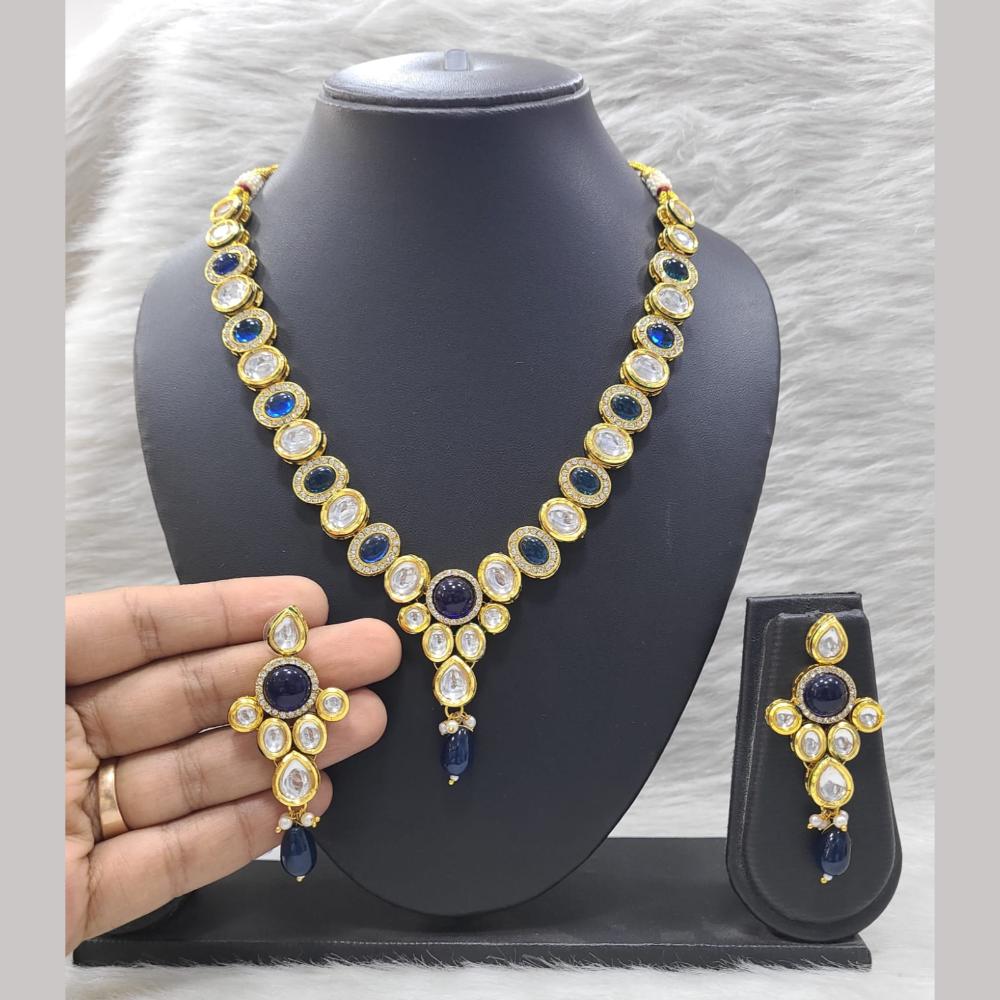 FS Collection Gold Plated Kundan Stone And Beads Necklace Set