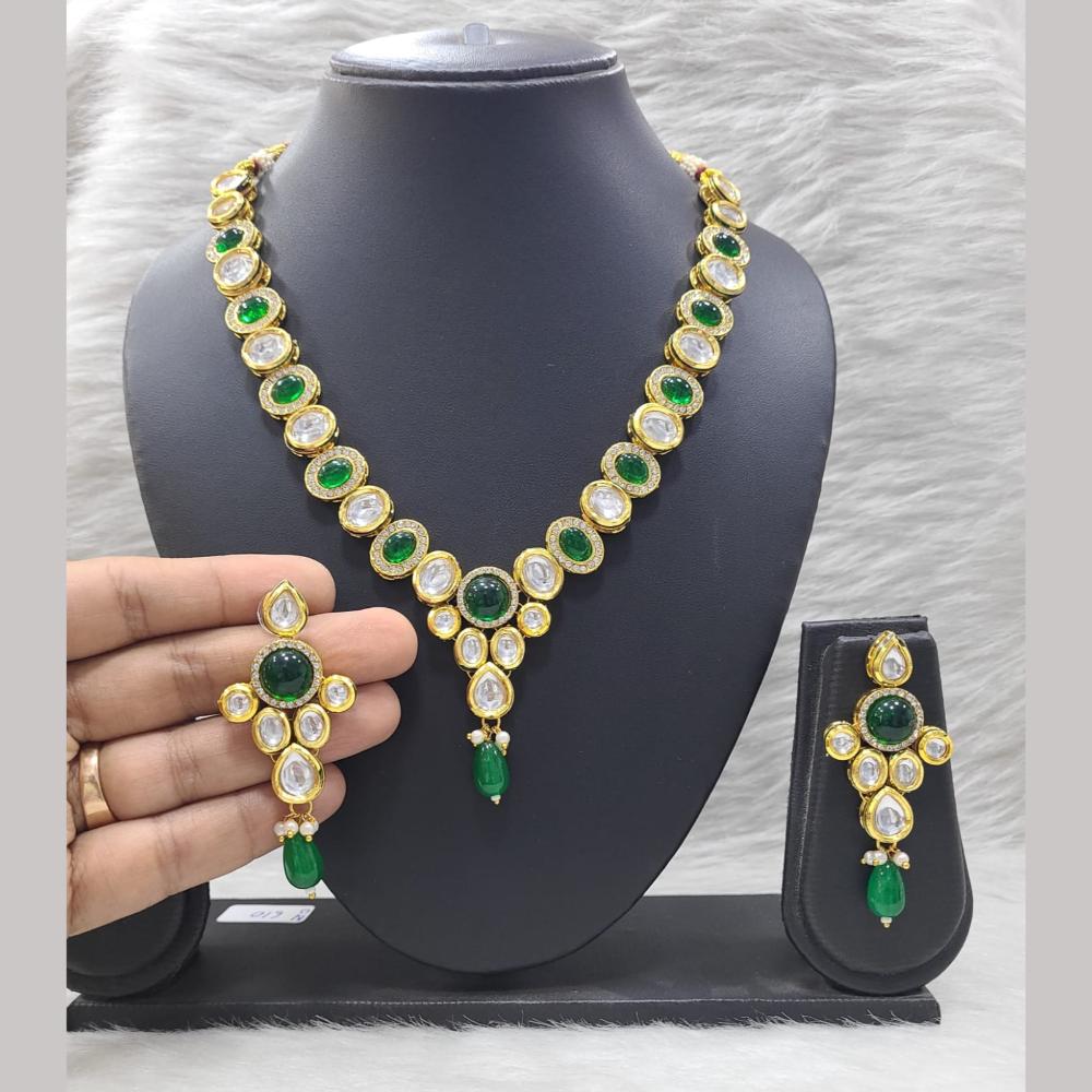 FS Collection Gold Plated Kundan Stone And Beads Necklace Set