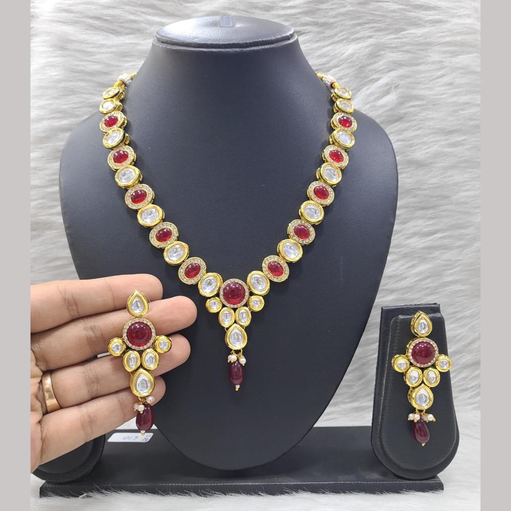 FS Collection Gold Plated Kundan Stone And Beads Necklace Set