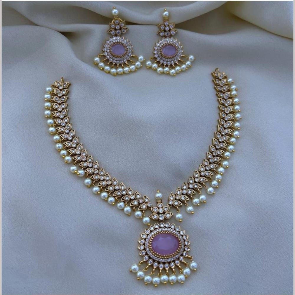 FS Collection Gold Plated Austrian Stone And Beads Elegant Necklace Set