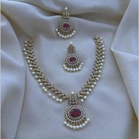 FS Collection Gold Plated Austrian Stone And Beads Elegant Necklace Set