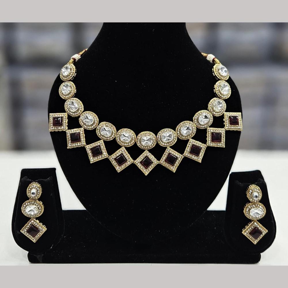 FS Collection Elegant Gold Plated  Pota Stones Perfect for Weddings, Festivals Necklace Set