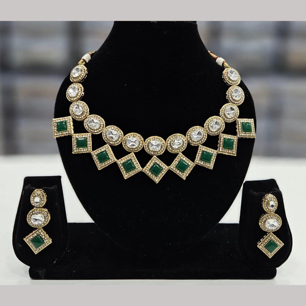 FS Collection Elegant Gold Plated  Pota Stones Perfect for Weddings, Festivals Necklace Set