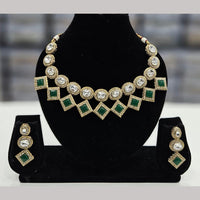 FS Collection Elegant Gold Plated  Pota Stones Perfect for Weddings, Festivals Necklace Set