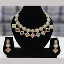 FS Collection Elegant Gold Plated  Pota Stones Perfect for Weddings, Festivals Necklace Set
