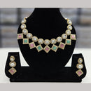 FS Collection Elegant Gold Plated  Pota Stones Perfect for Weddings, Festivals Necklace Set