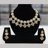 FS Collection Elegant Gold Plated  Pota Stones Perfect for Weddings, Festivals Necklace Set