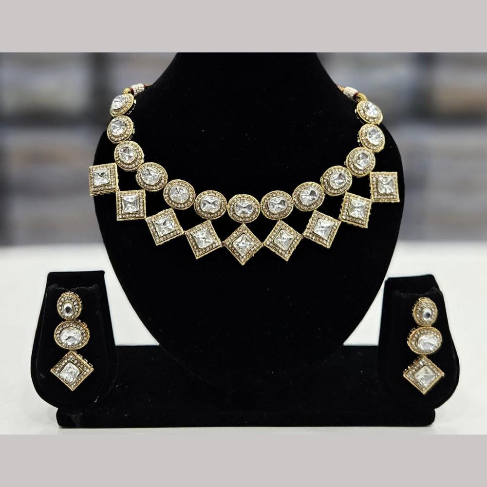 FS Collection Elegant Gold Plated  Pota Stones Perfect for Weddings, Festivals Necklace Set