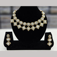 FS Collection Elegant Gold Plated  Pota Stones Perfect for Weddings, Festivals Necklace Set