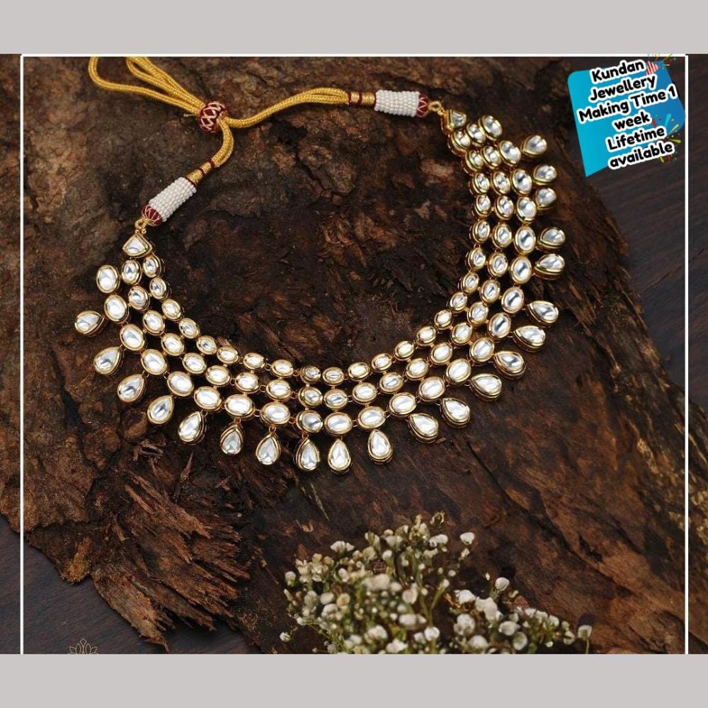 FS Collection Gold Plated Kundan and Pearl Traditional Ethnic Jewelry Necklace Set