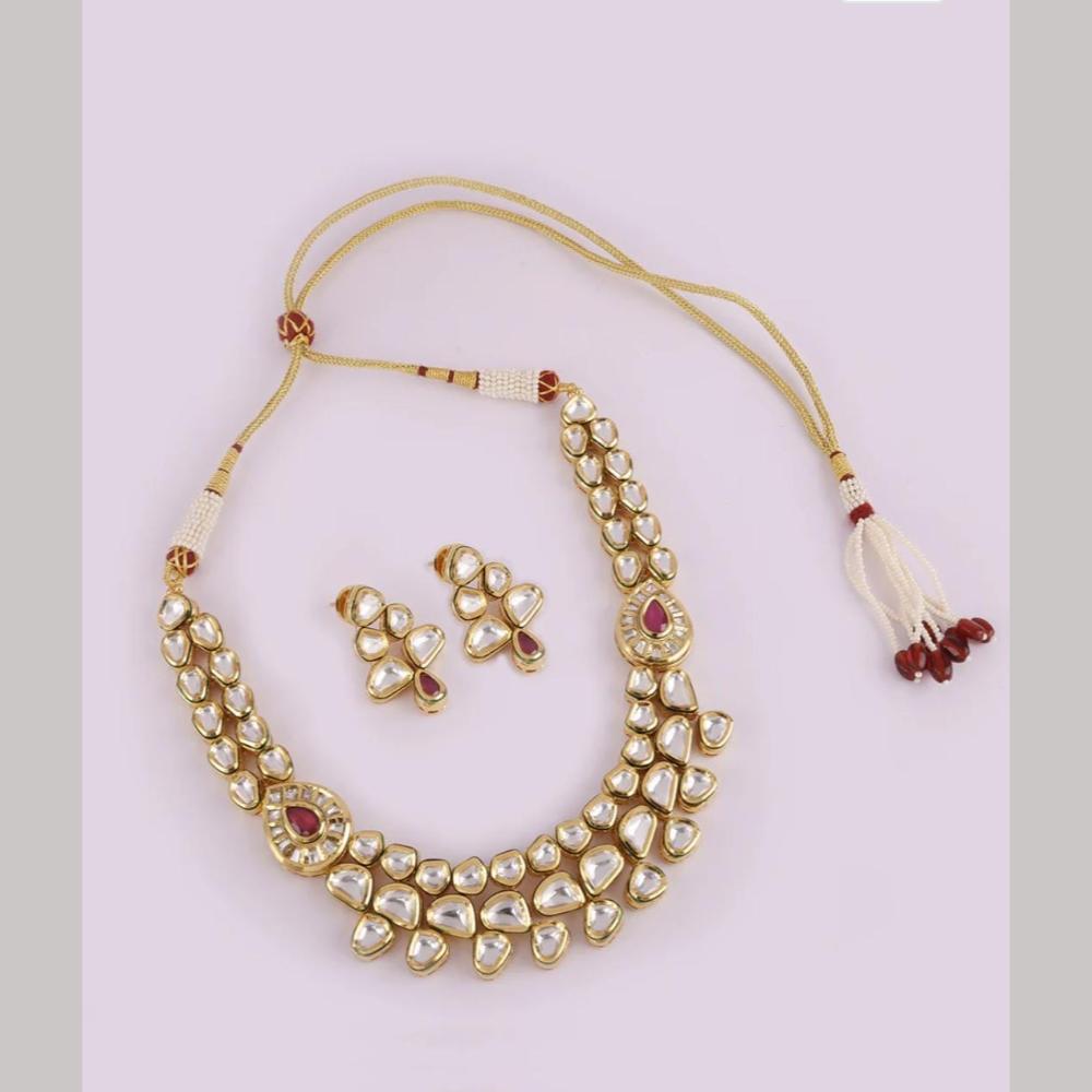 FS Collection Gold Plated Kundan and Pearl Traditional Ethnic Jewelry Necklace Set