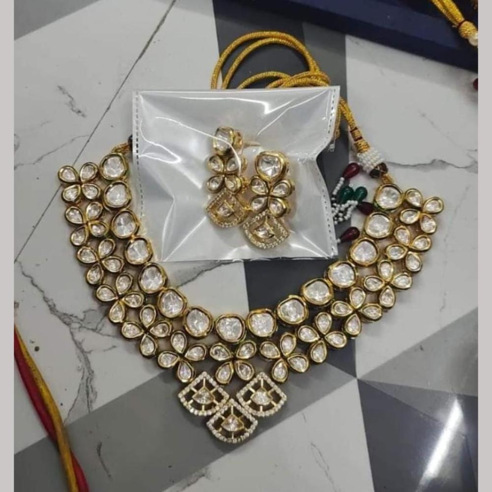 FS Collection Gold Plated Kundan and Pearl Traditional Ethnic Jewelry Necklace Set