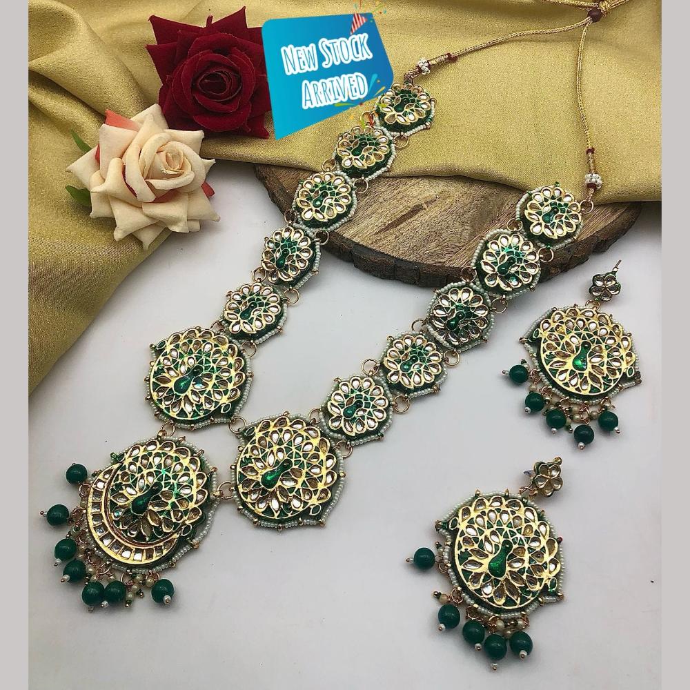 FS Collection Gold Plated Kundan And Meenakari Long Necklace Set