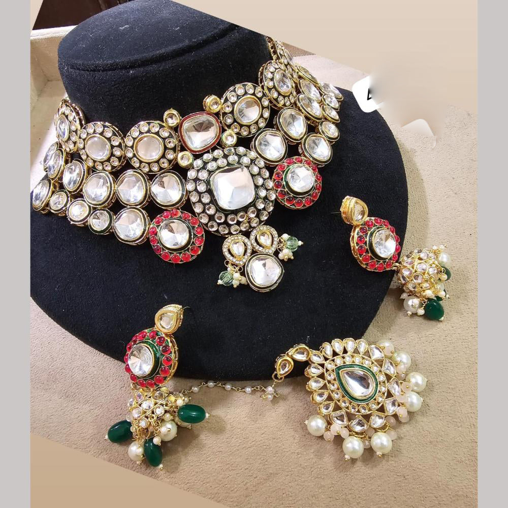 FS Collection Gold Plated Kundan and Pearl Traditional Ethnic Jewelry Necklace Set