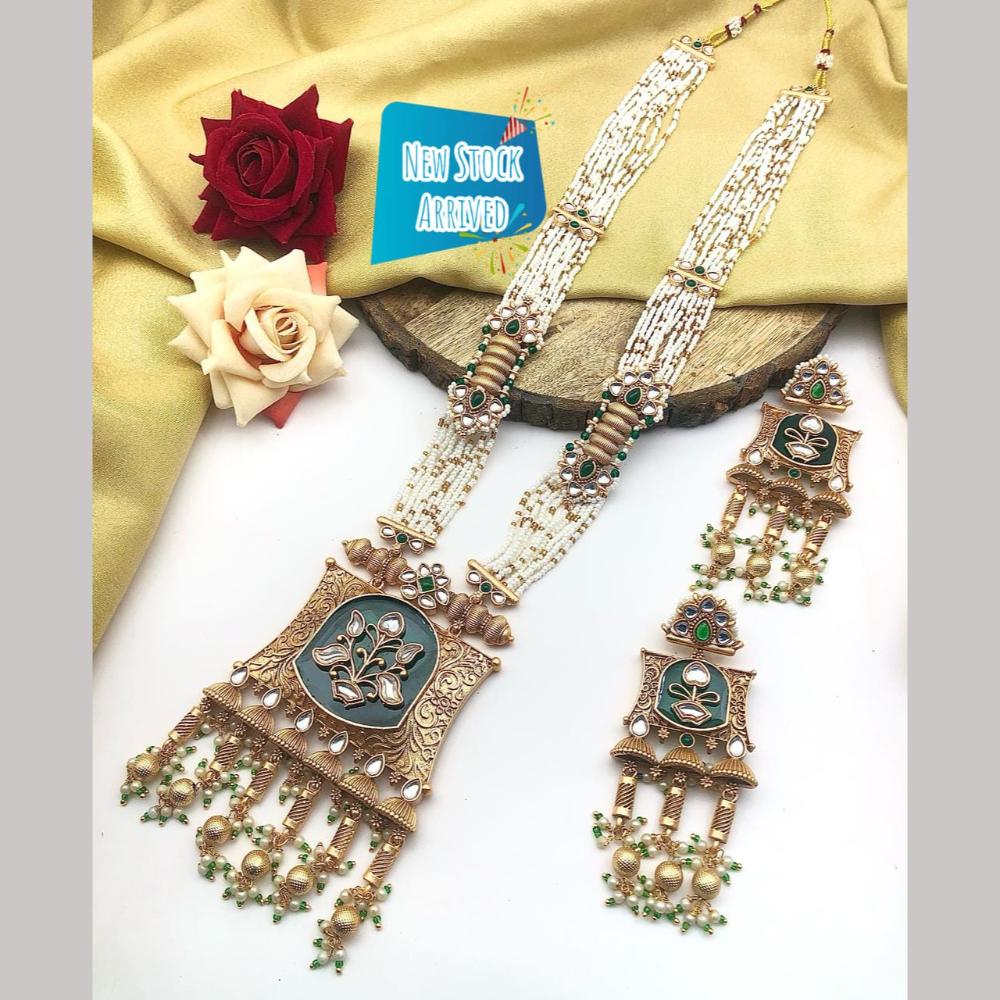 FS Collection Gold Plated with Kundan & Beads Perfect for Traditional Wear Long Necklace Set
