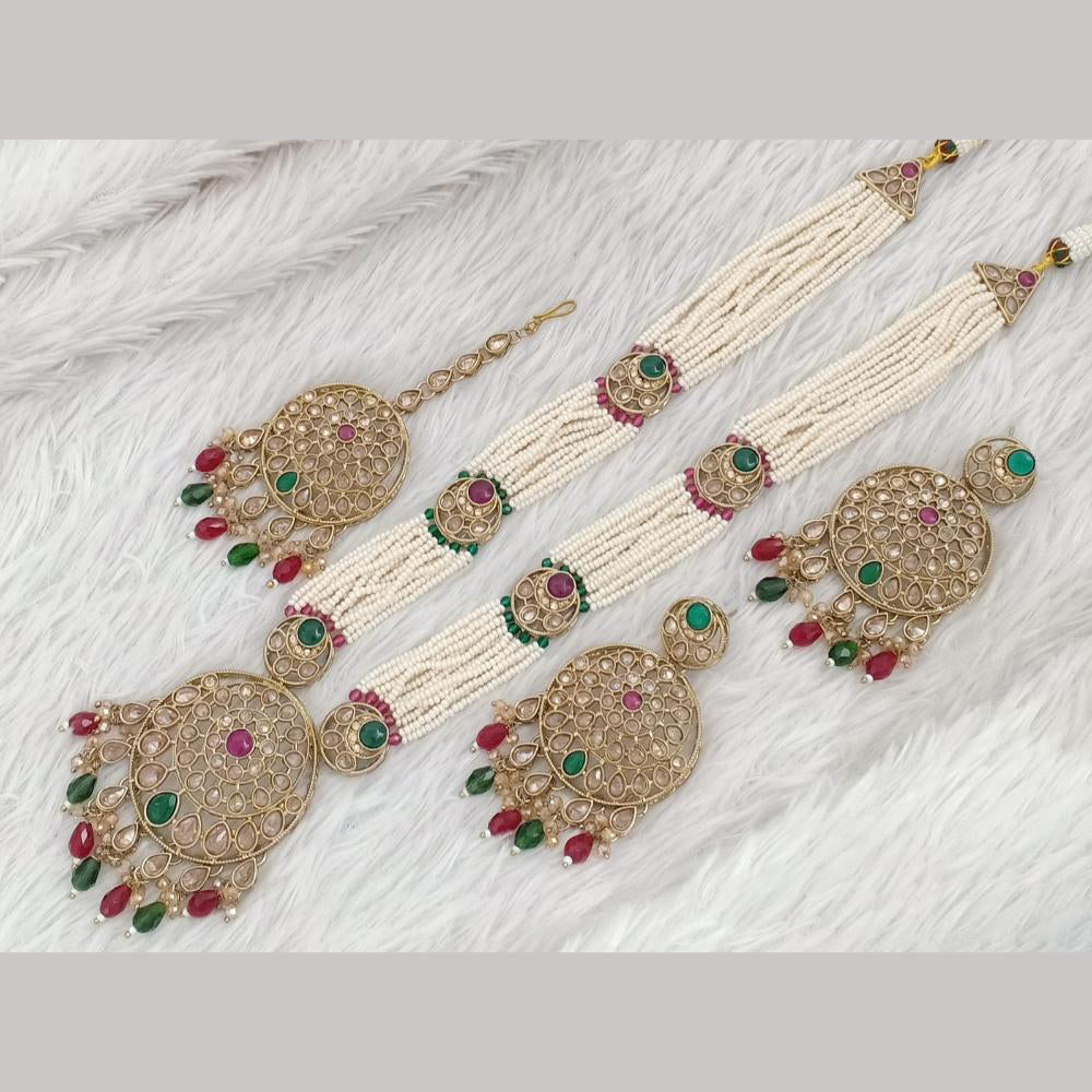 FS Collection Gold Plated Pota Stone And Beads Necklace Set