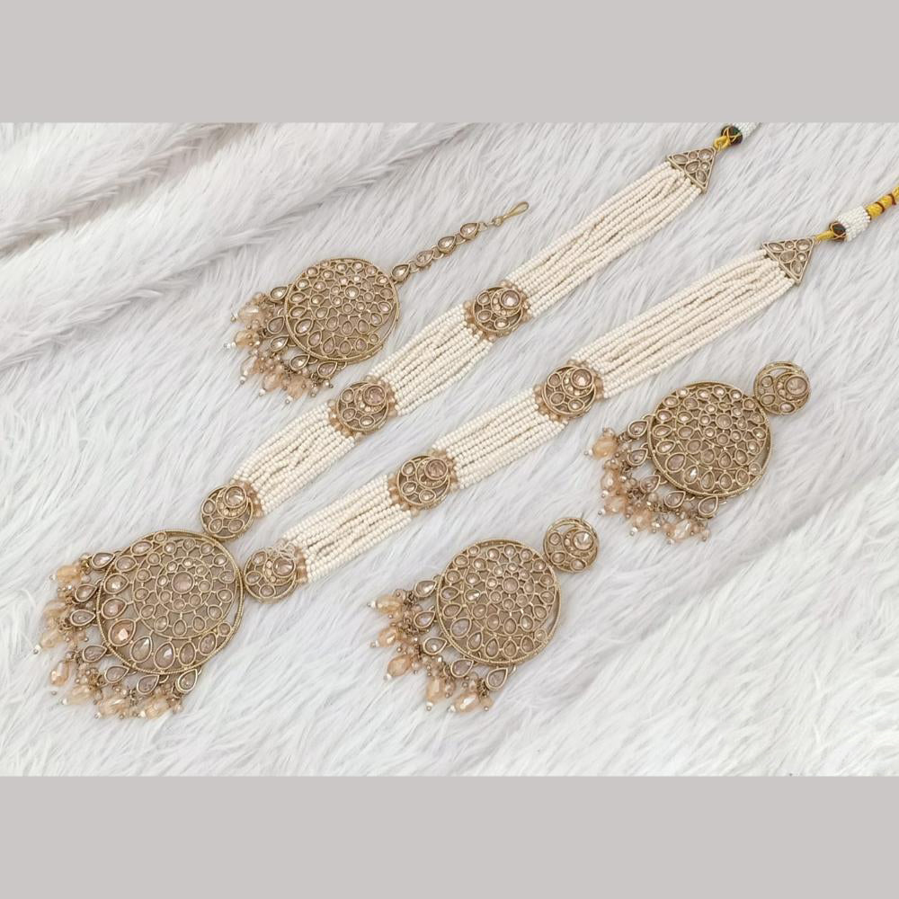 FS Collection Gold Plated Pota Stone And Beads Necklace Set