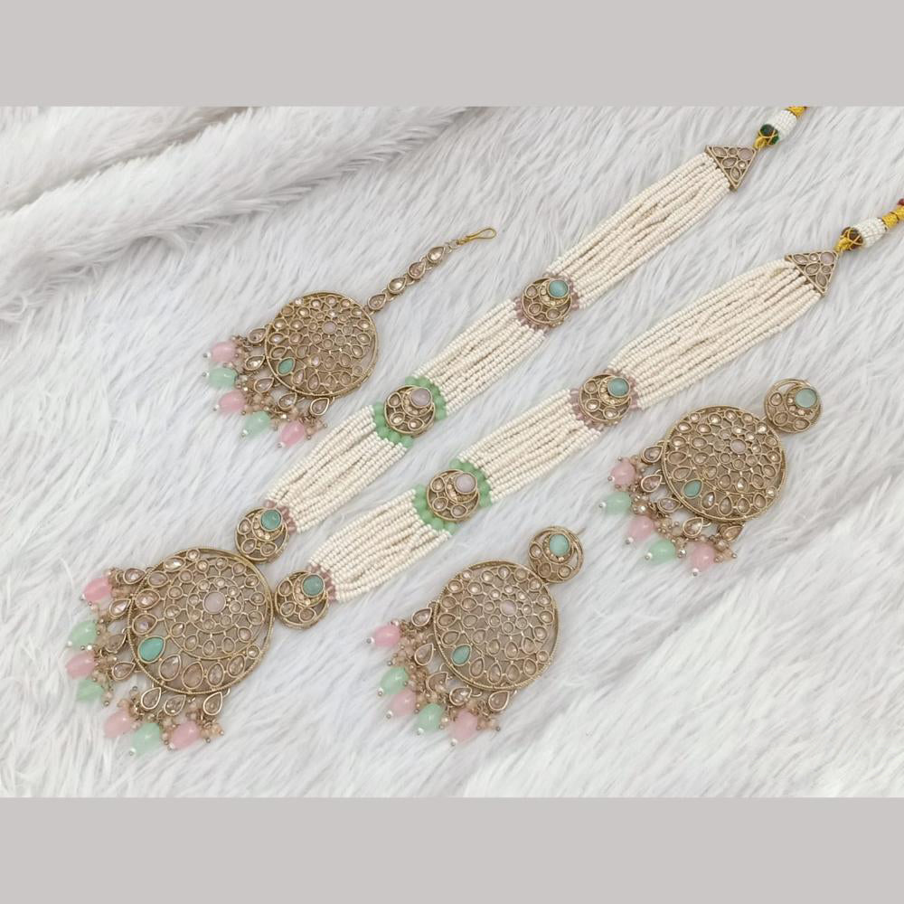 FS Collection Gold Plated Pota Stone And Beads Necklace Set
