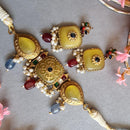 FS Collection Elegant Gold Plated  Pota Stones Perfect for Weddings, Festivals Choker Necklace Set