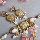 FS Collection Elegant Gold Plated  Pota Stones Perfect for Weddings, Festivals Choker Necklace Set