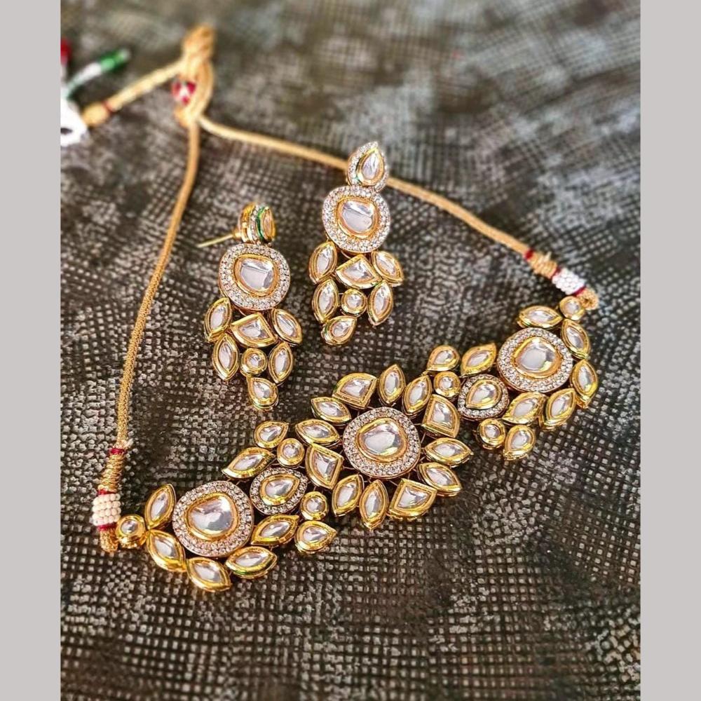 FS Collection Gold Plated Kundan Choker Necklace Set
