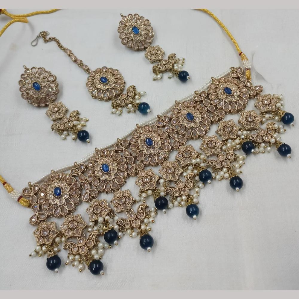 FS Collection Gold Plated Crystal Stone Choker Necklace Set