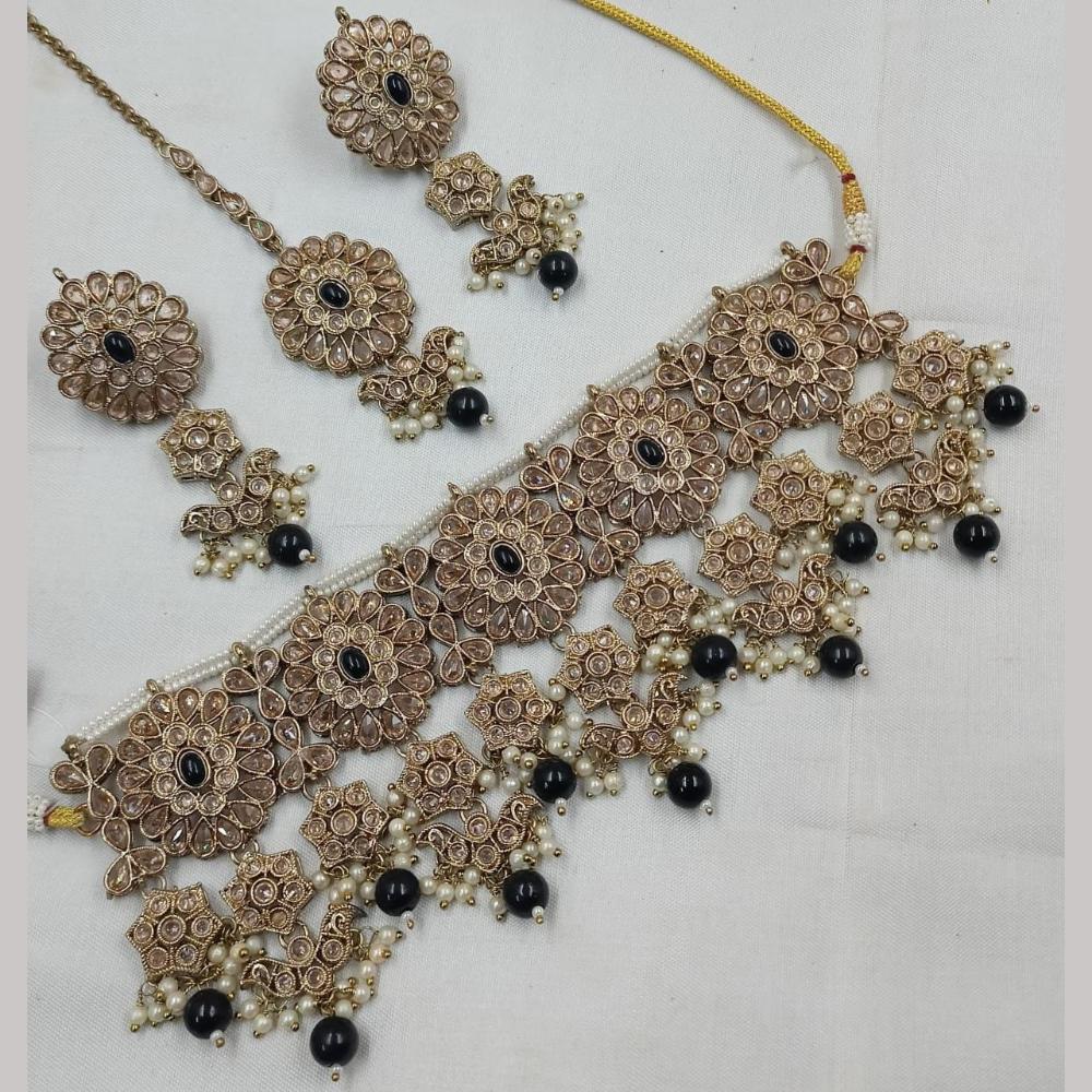FS Collection Gold Plated Crystal Stone Choker Necklace Set