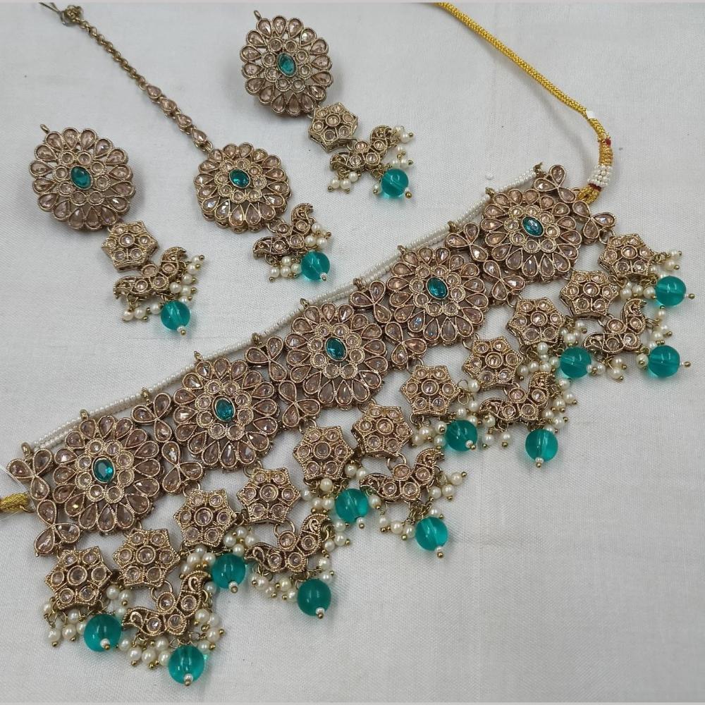 FS Collection Gold Plated Crystal Stone Choker Necklace Set