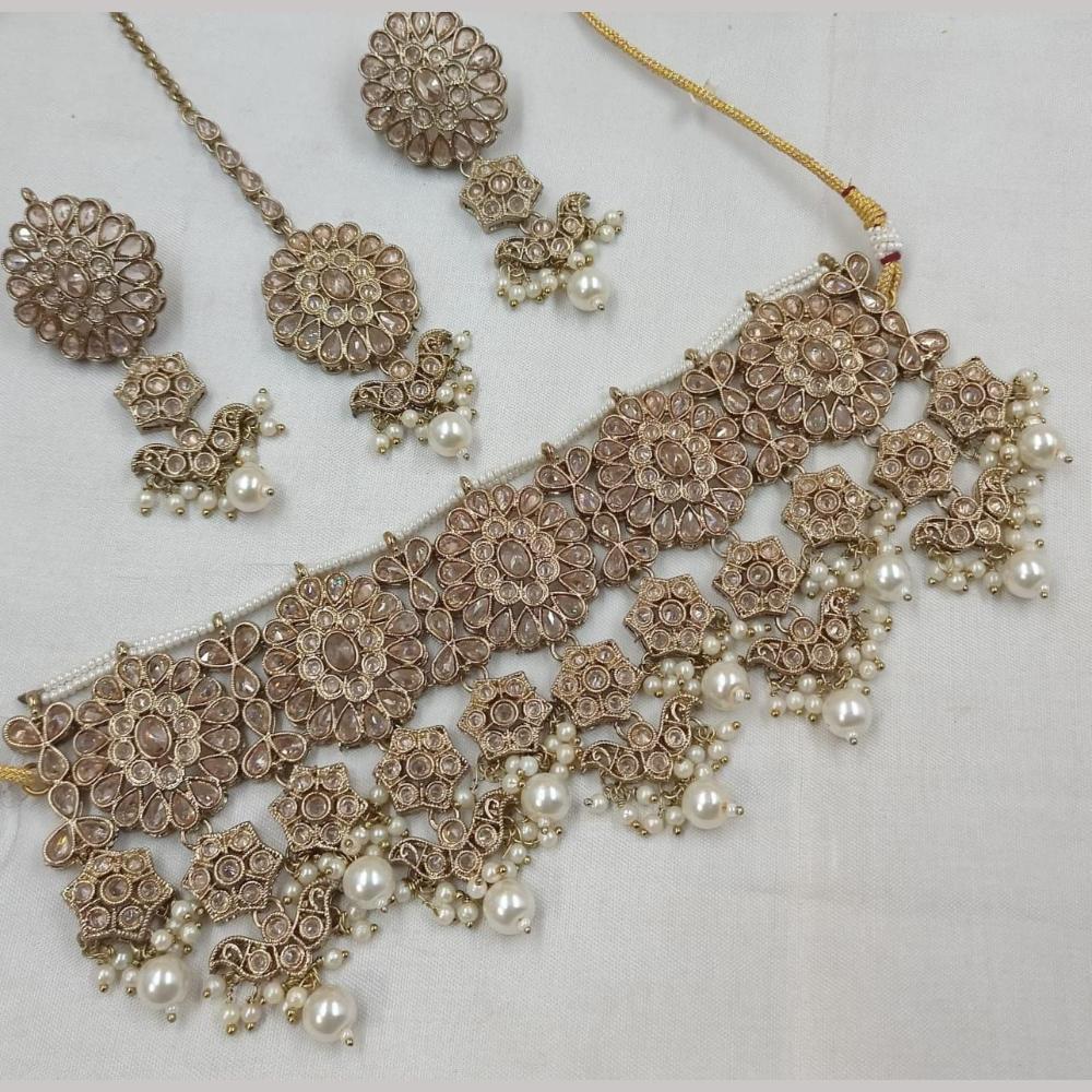 FS Collection Gold Plated Crystal Stone Choker Necklace Set
