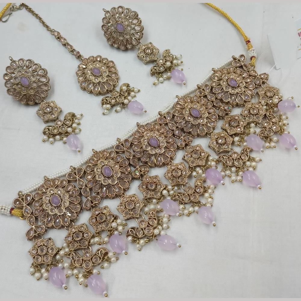 FS Collection Gold Plated Crystal Stone Choker Necklace Set