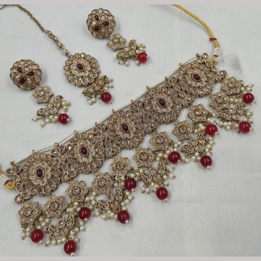 FS Collection Gold Plated Crystal Stone Choker Necklace Set