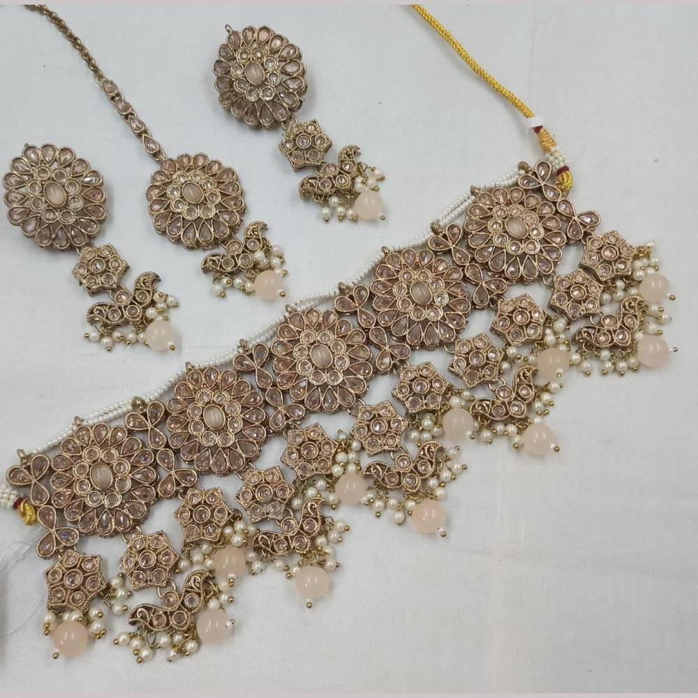 FS Collection Gold Plated Crystal Stone Choker Necklace Set