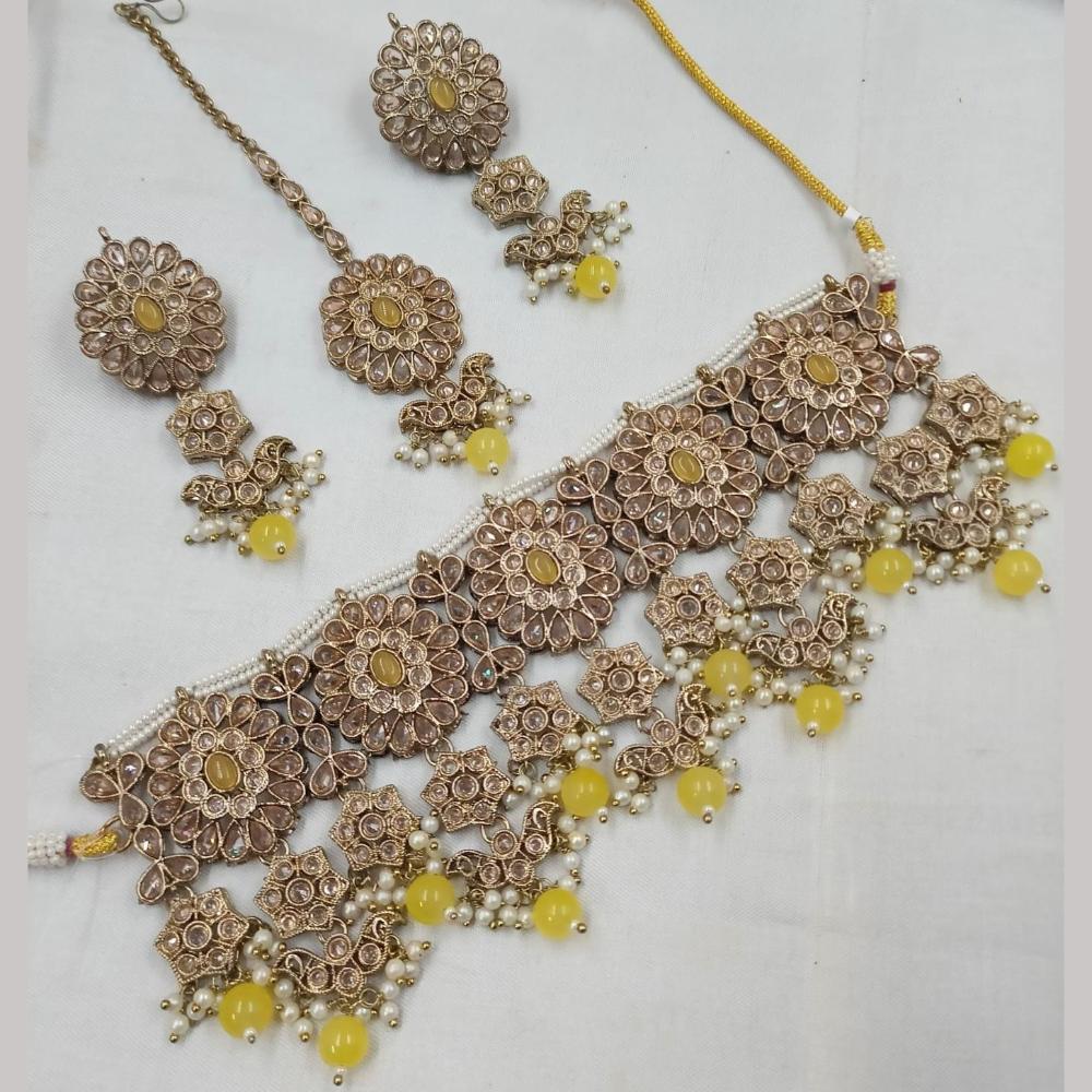FS Collection Gold Plated Crystal Stone Choker Necklace Set