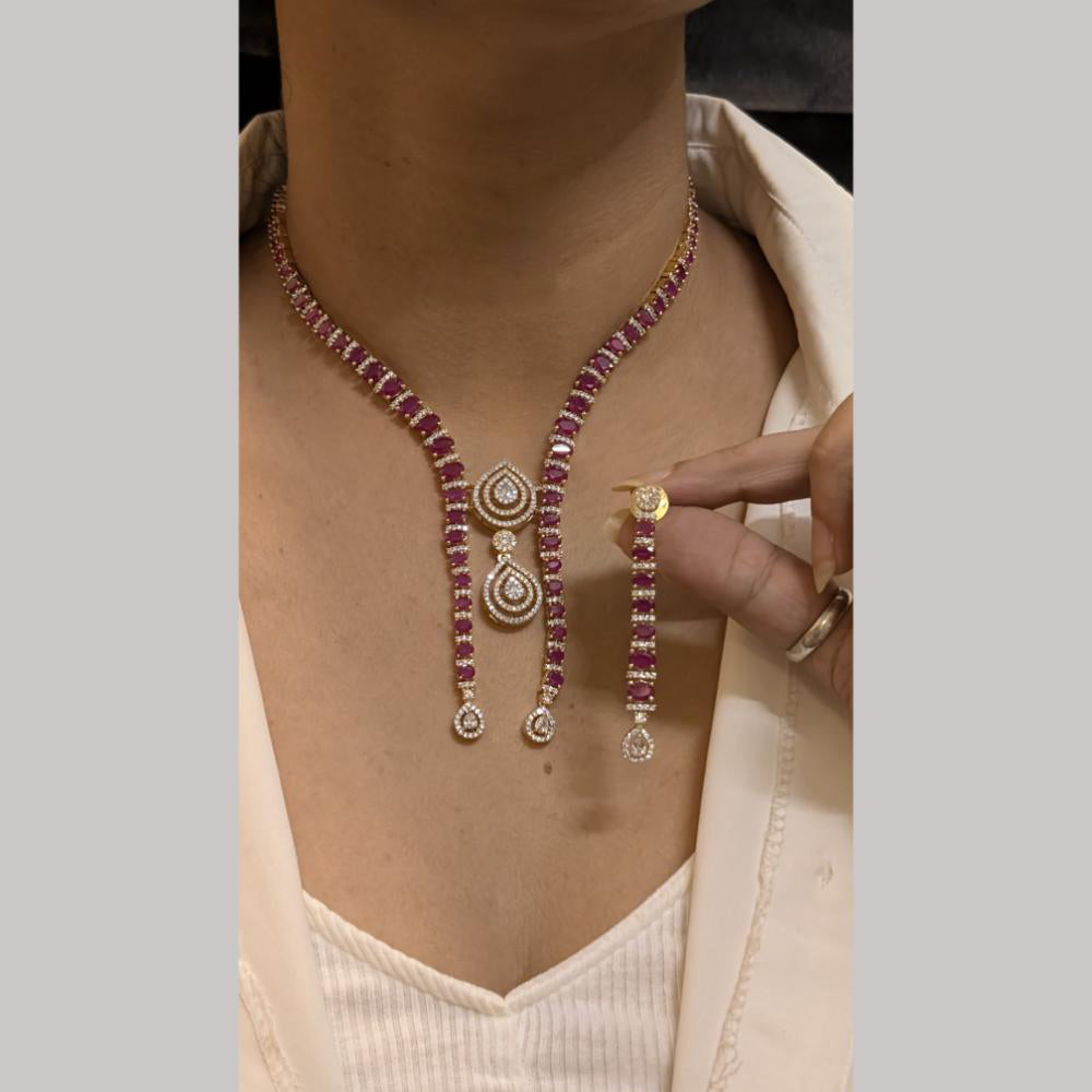 FS Collection Premium Gold Plated American Diamond Necklace Set