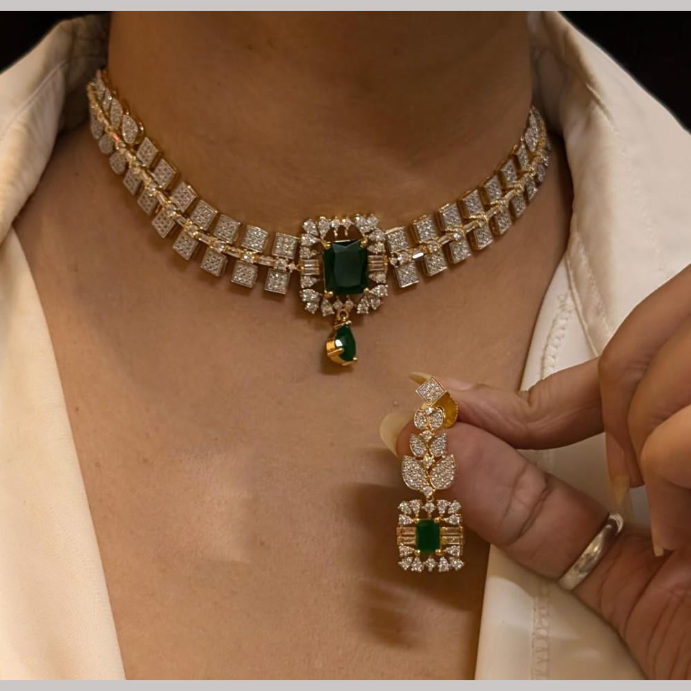 FS Collection Premium Gold Plated American Diamond Necklace Set