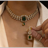 FS Collection Premium Gold Plated American Diamond Necklace Set