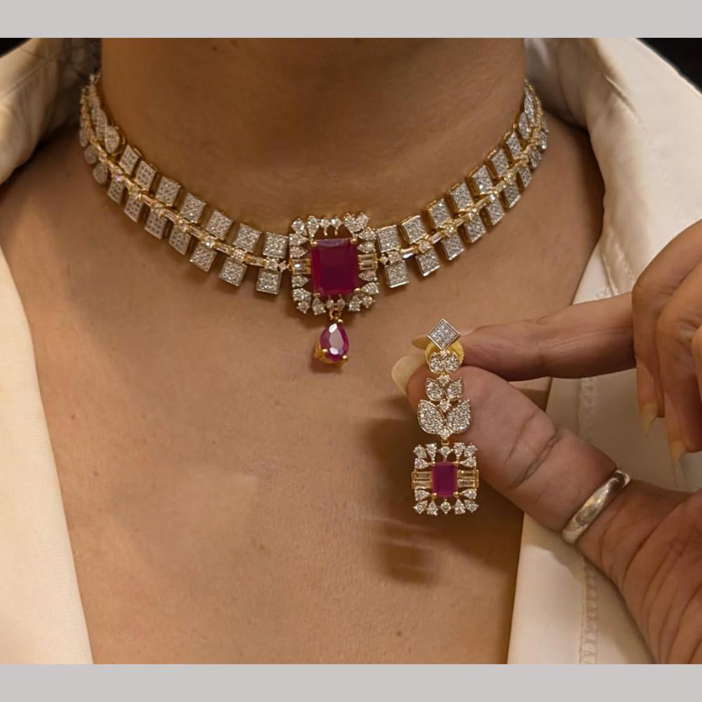 FS Collection Premium Gold Plated American Diamond Necklace Set