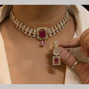 FS Collection Premium Gold Plated American Diamond Necklace Set