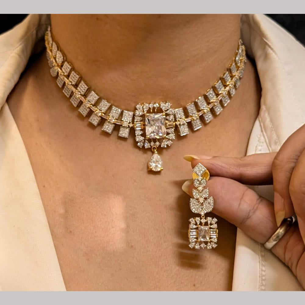 FS Collection Premium Gold Plated American Diamond Necklace Set