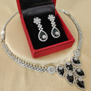 FS Collection Silver Plated Sparkling American Diamond Necklace Set