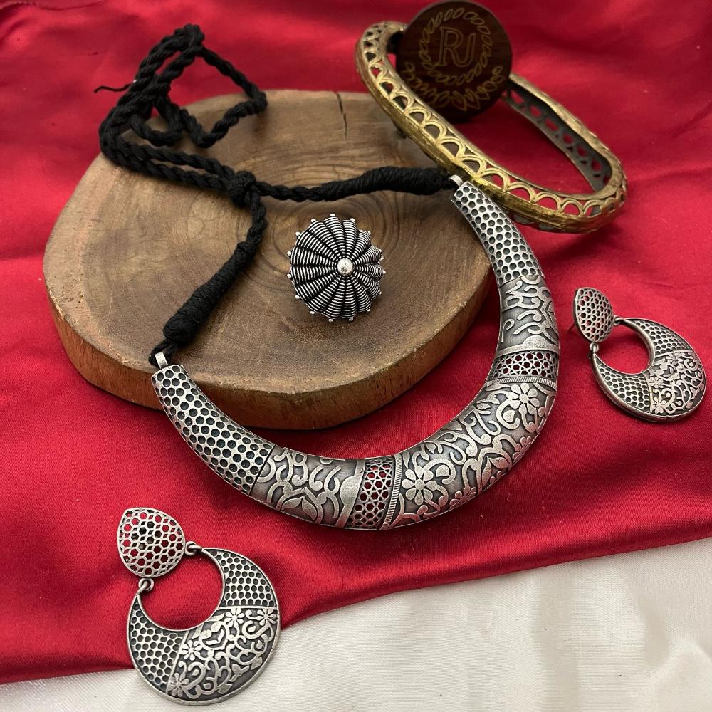 FS Collection Oxidised Plated Necklace Set